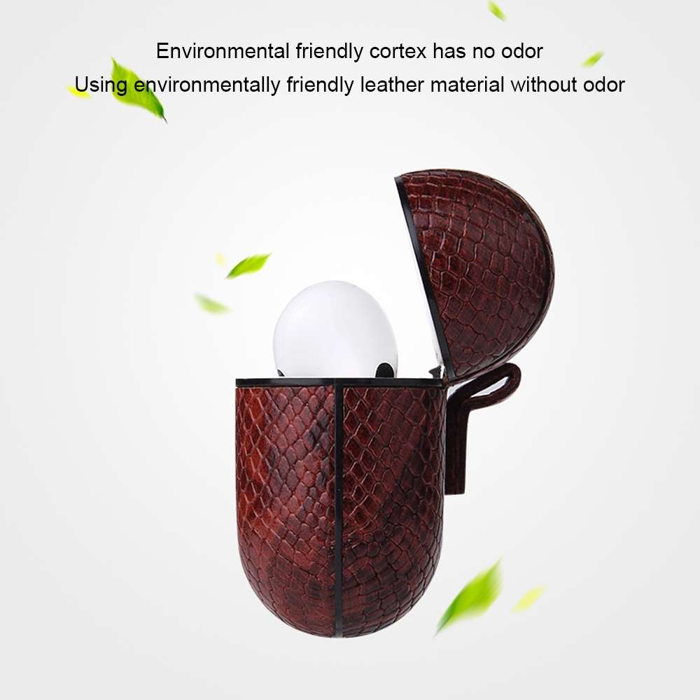 For AirPods Pro Anti-fall Snakeskin Texture PU Leather Protective Case with Carabiner(Gray)
