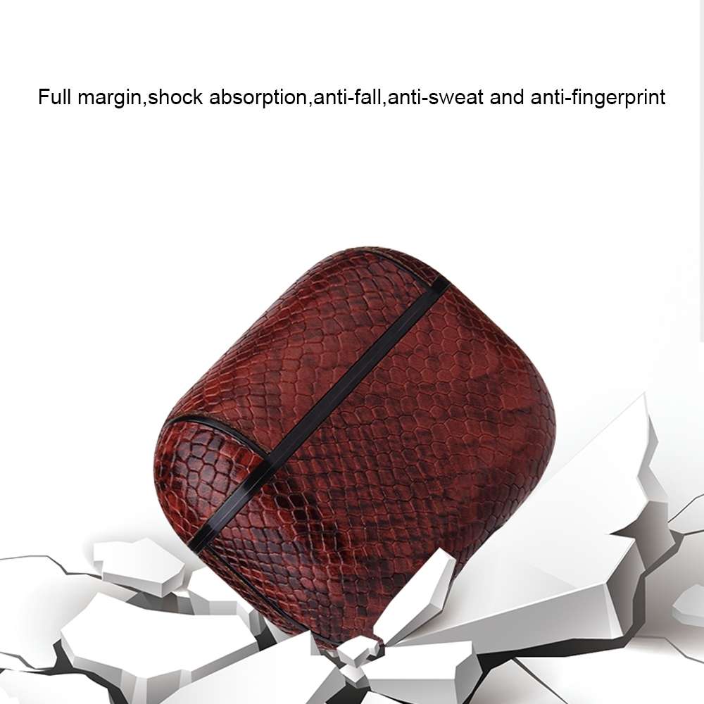 For AirPods Pro Anti-fall Snakeskin Texture PU Leather Protective Case with Carabiner(Gray)