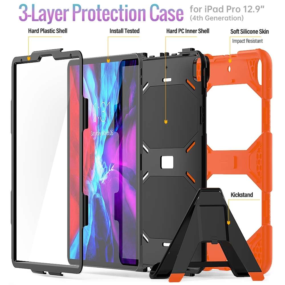 For iPad Pro 12.9 inch (2020) Shockproof Colorful Silicon + PC Protective Tablet Case ... (Orange)