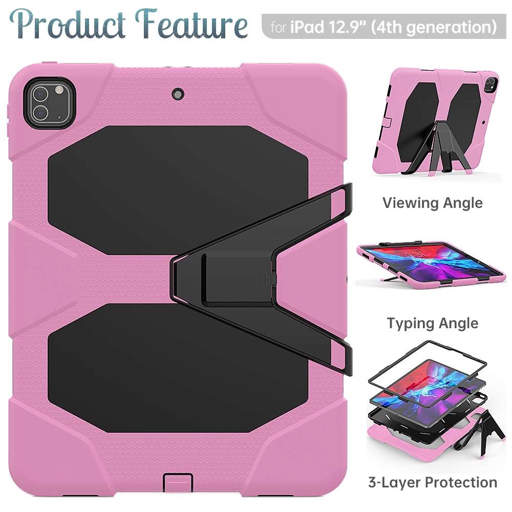 For iPad Pro 12.9 inch (2020) Shockproof Colorful Silicon + PC Protective Tablet Case w ... (Pink)