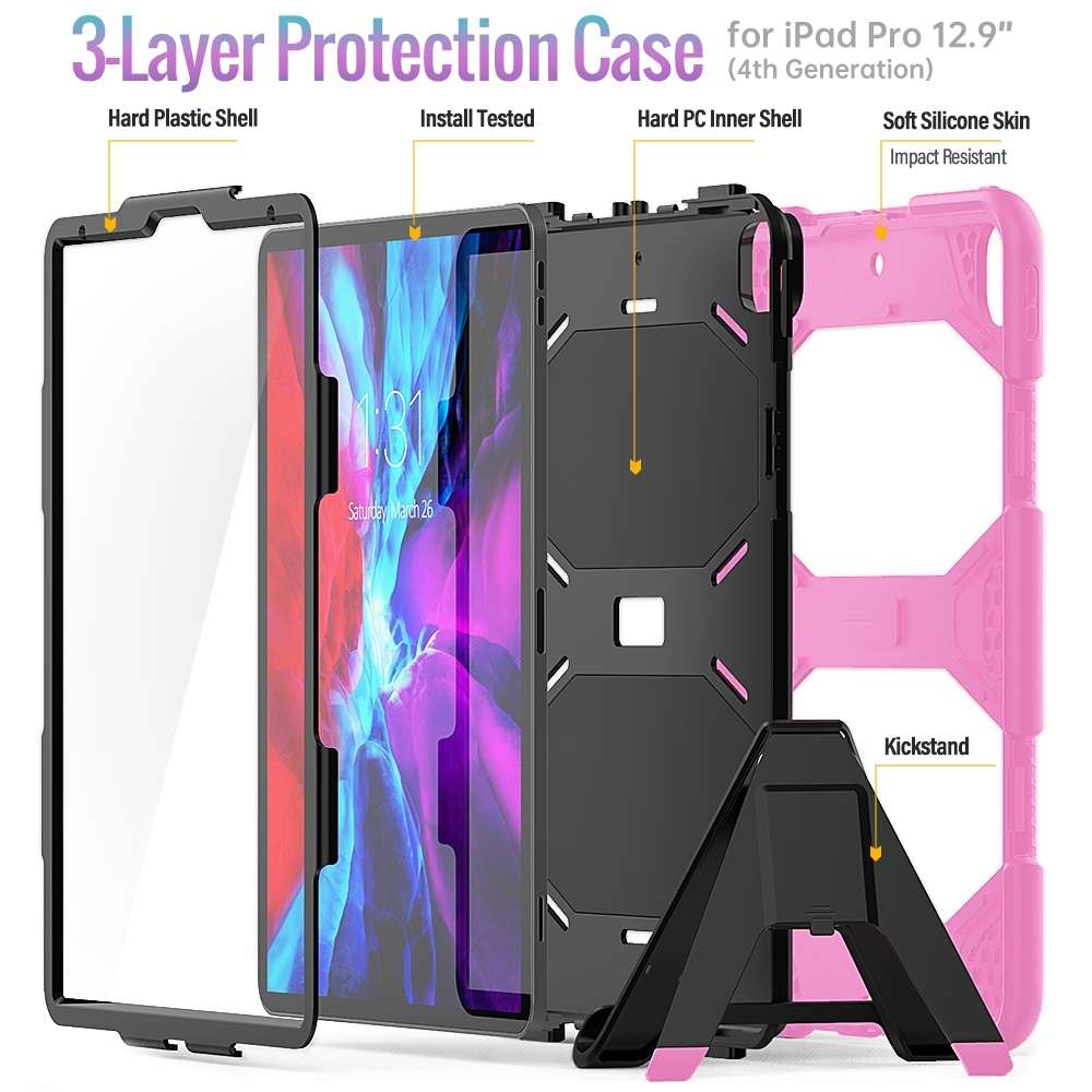 For iPad Pro 12.9 inch (2020) Shockproof Colorful Silicon + PC Protective Tablet Case w ... (Pink)