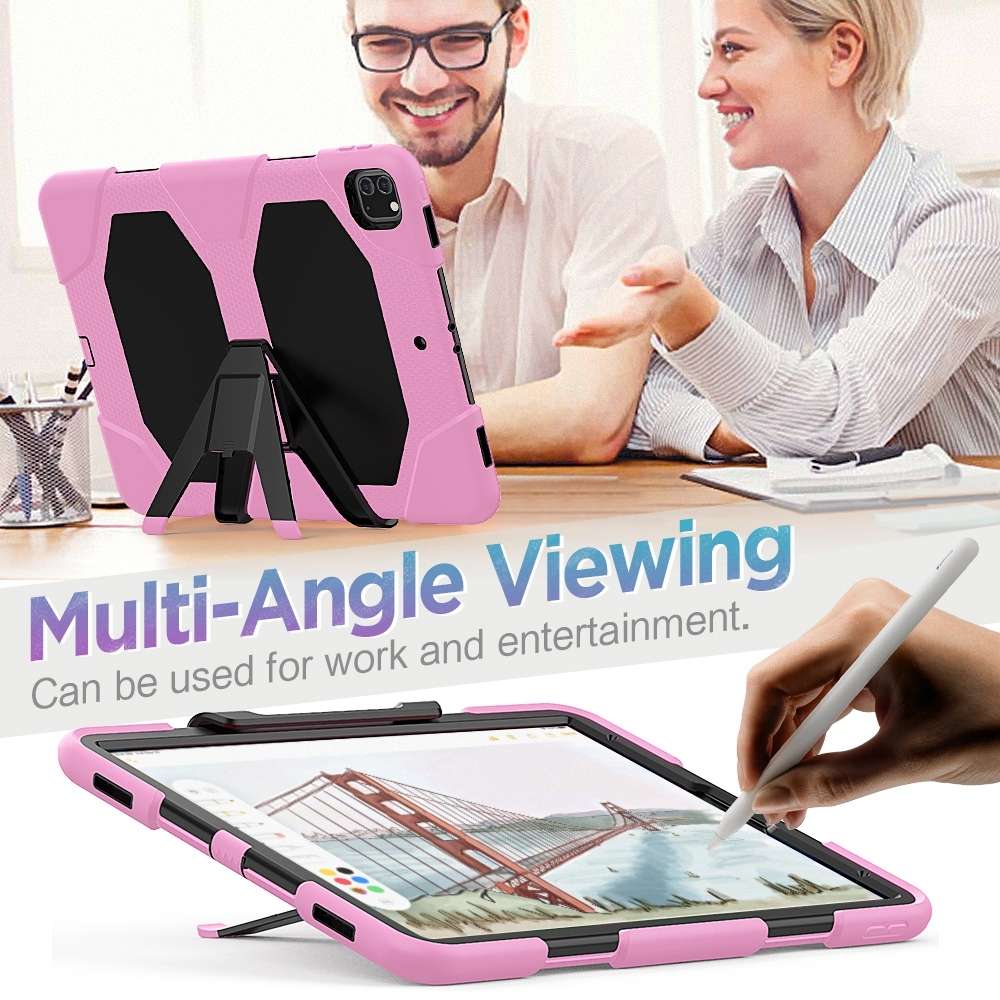 For iPad Pro 12.9 inch (2020) Shockproof Colorful Silicon + PC Protective Tablet Case w ... (Pink)