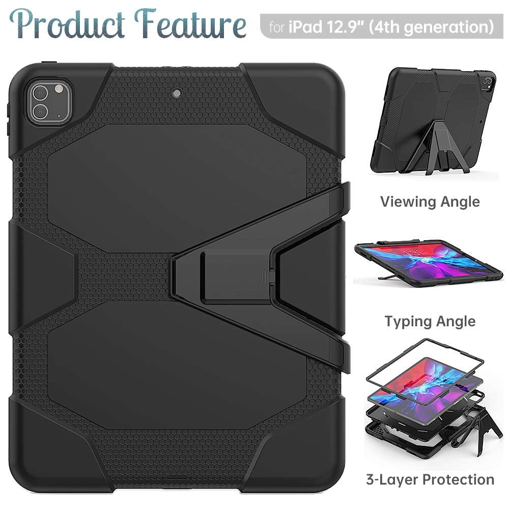 For iPad Pro 12.9 inch (2020) Shockproof Colorful Silicon + PC Protective Tablet Case ... (Black)