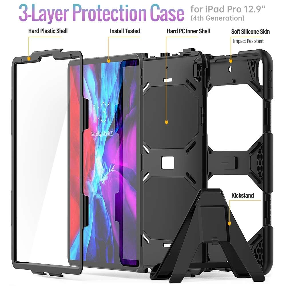 For iPad Pro 12.9 inch (2020) Shockproof Colorful Silicon + PC Protective Tablet Case ... (Black)