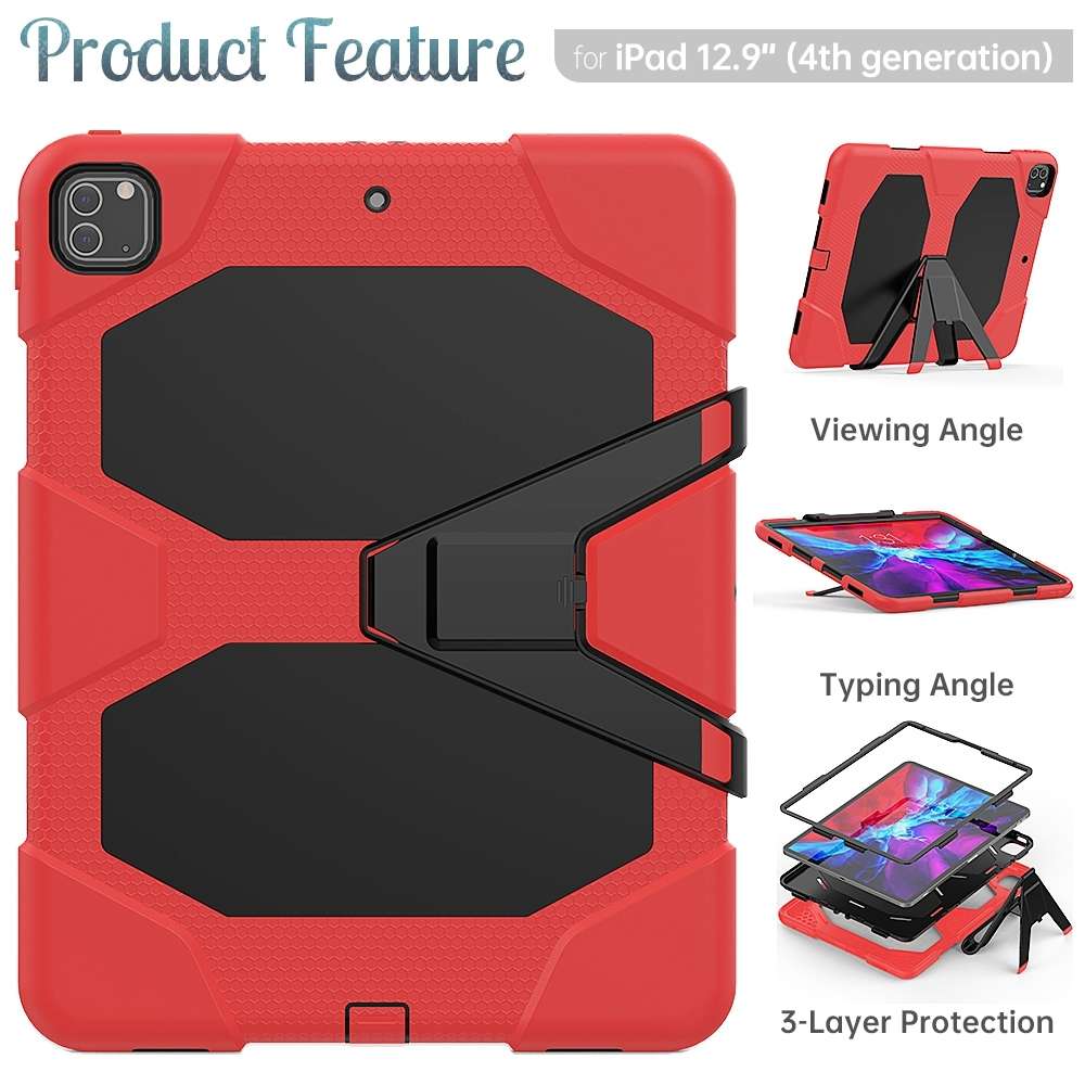 For iPad Pro 12.9 inch (2020) Shockproof Colorful Silicon + PC Protective Tablet Case wi ... (Red)