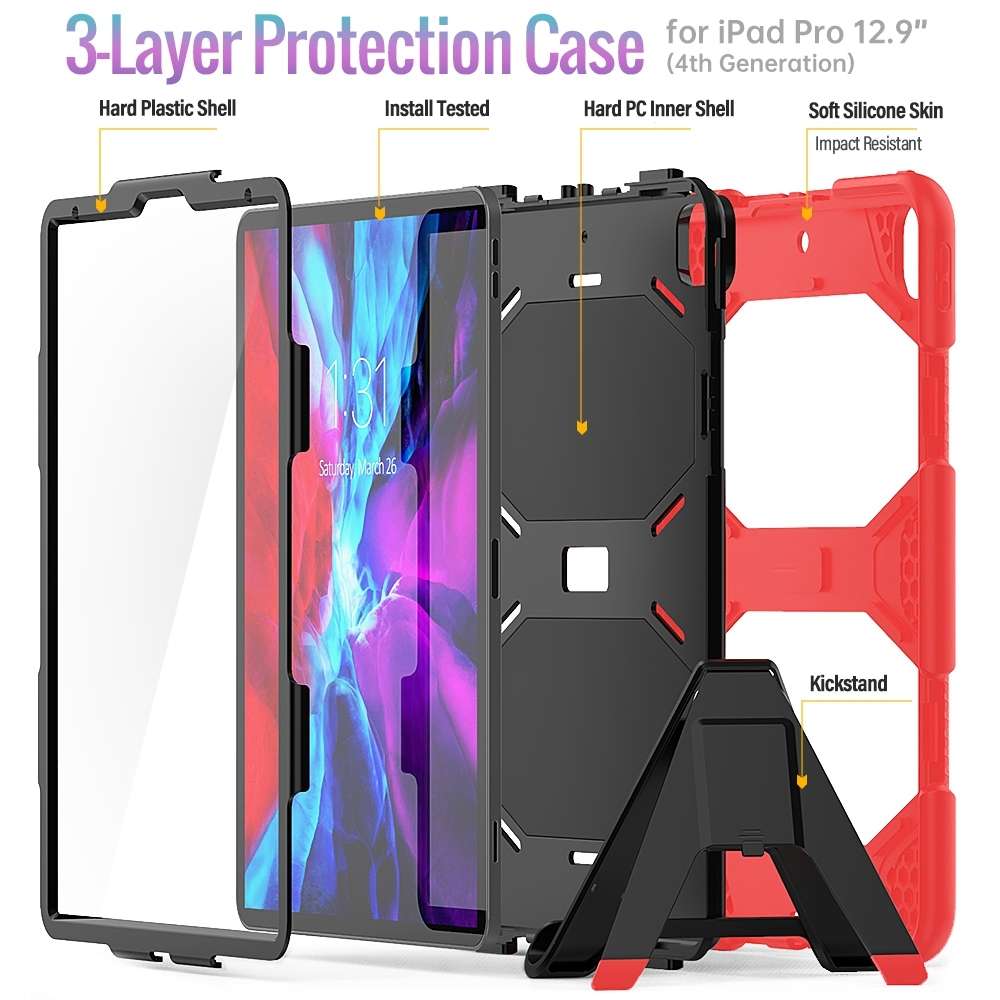 For iPad Pro 12.9 inch (2020) Shockproof Colorful Silicon + PC Protective Tablet Case wi ... (Red)