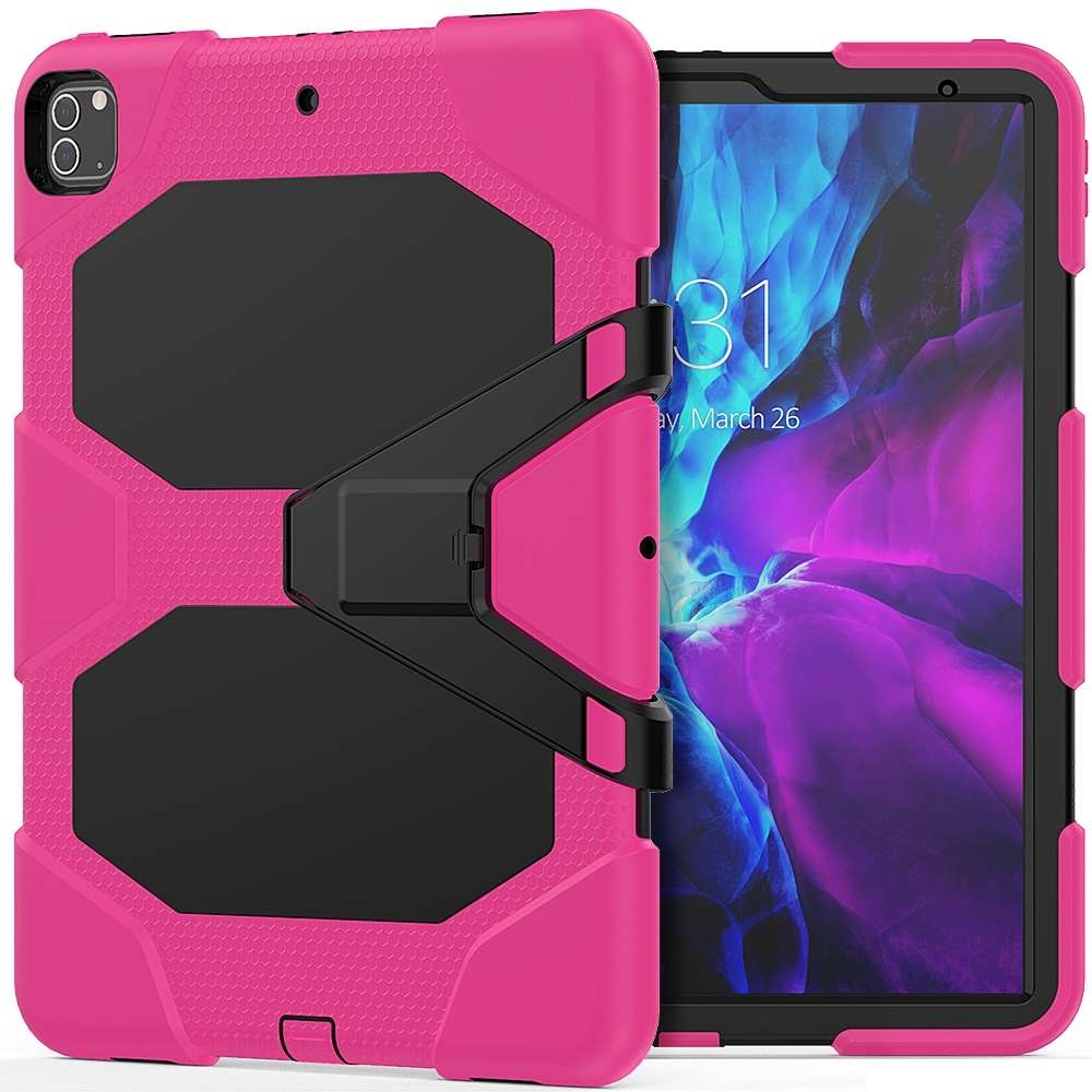 For iPad Pro 12.9 inch (2020) Shockproof Colorful Silicon + PC Protective Tablet Ca ... (Rose Red)
