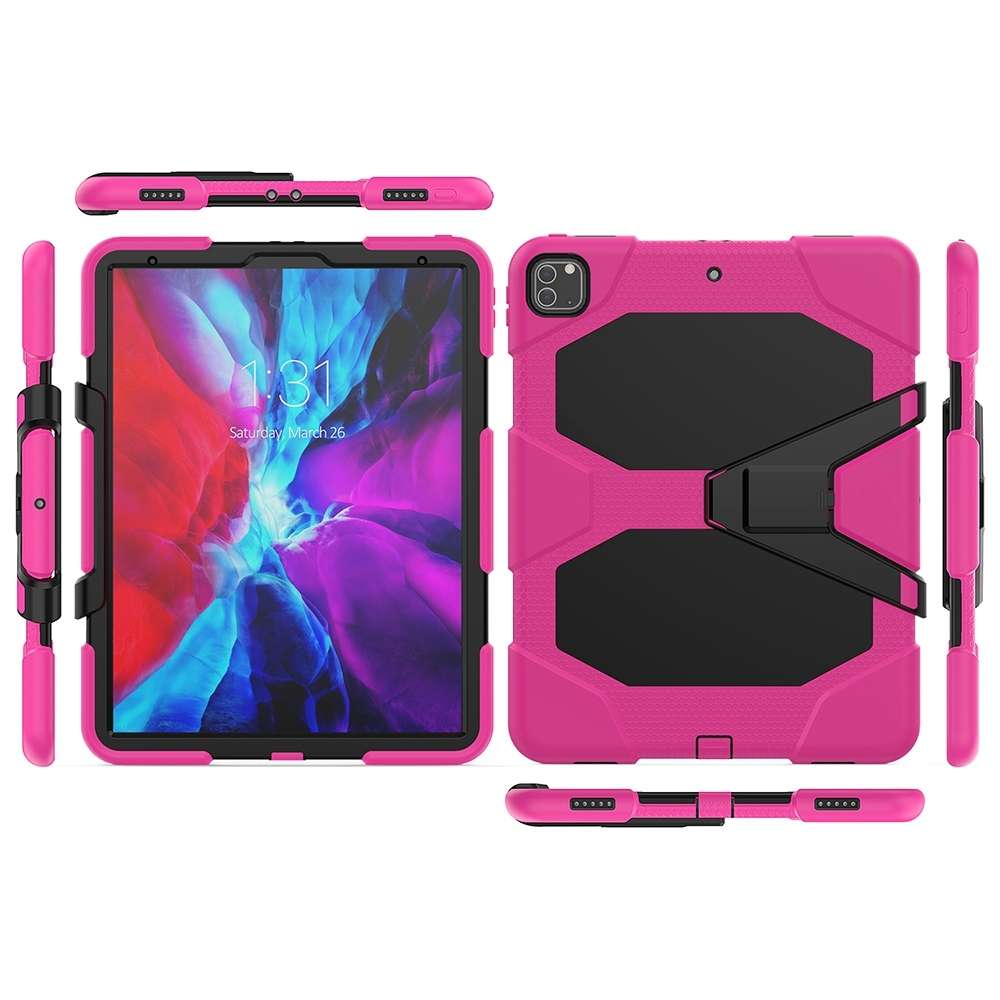 For iPad Pro 12.9 inch (2020) Shockproof Colorful Silicon + PC Protective Tablet Ca ... (Rose Red)