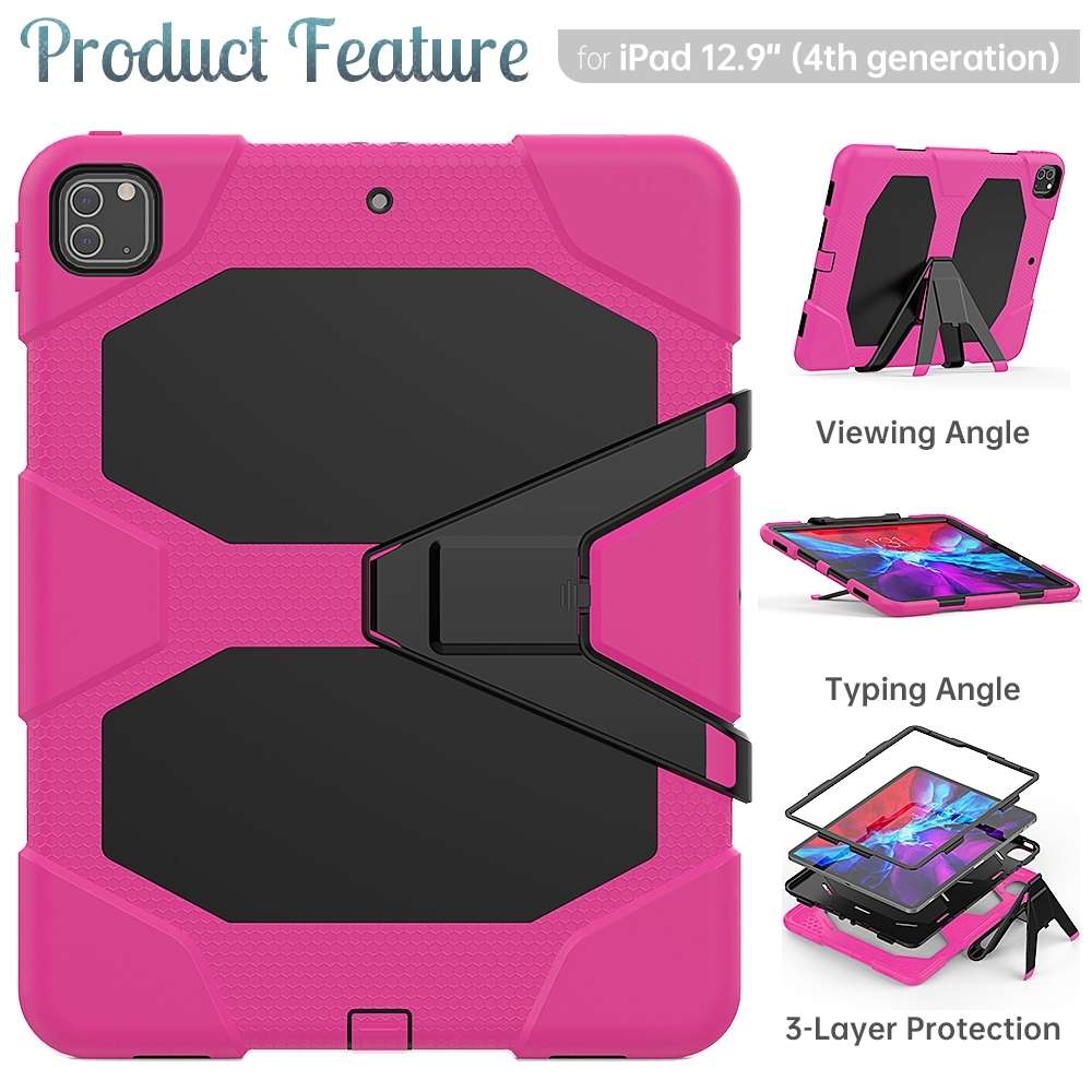 For iPad Pro 12.9 inch (2020) Shockproof Colorful Silicon + PC Protective Tablet Ca ... (Rose Red)