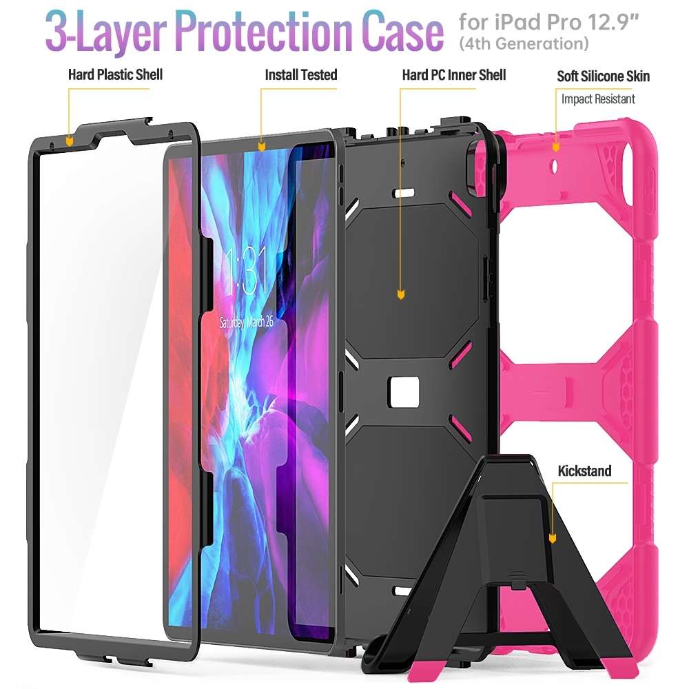 For iPad Pro 12.9 inch (2020) Shockproof Colorful Silicon + PC Protective Tablet Ca ... (Rose Red)
