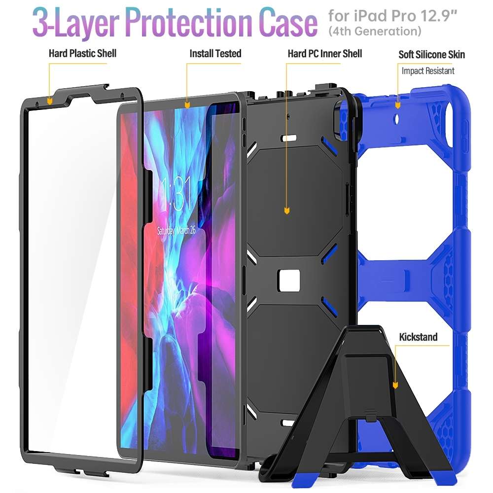 For iPad Pro 12.9 inch (2020) Shockproof Colorful Silicon + PC Protective Tablet C ... (Dark Blue)