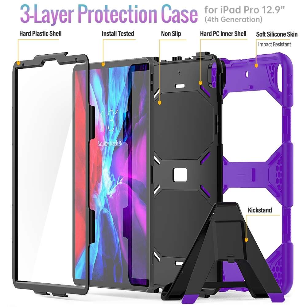 For iPad Pro 12.9 inch (2020) Shockproof Colorful Silicon + PC Protective Tablet Case ... (Purple)