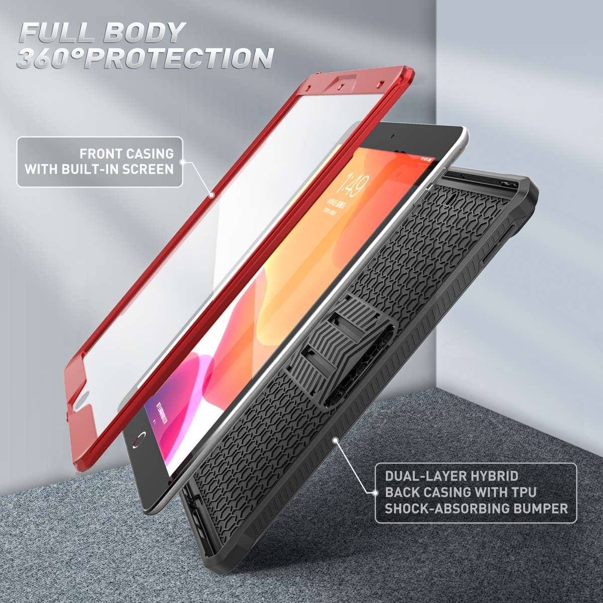 For iPad 10.5 2020 / Air 2019 Explorer Tablet Protective Case with Screen Protector(Metal Red)