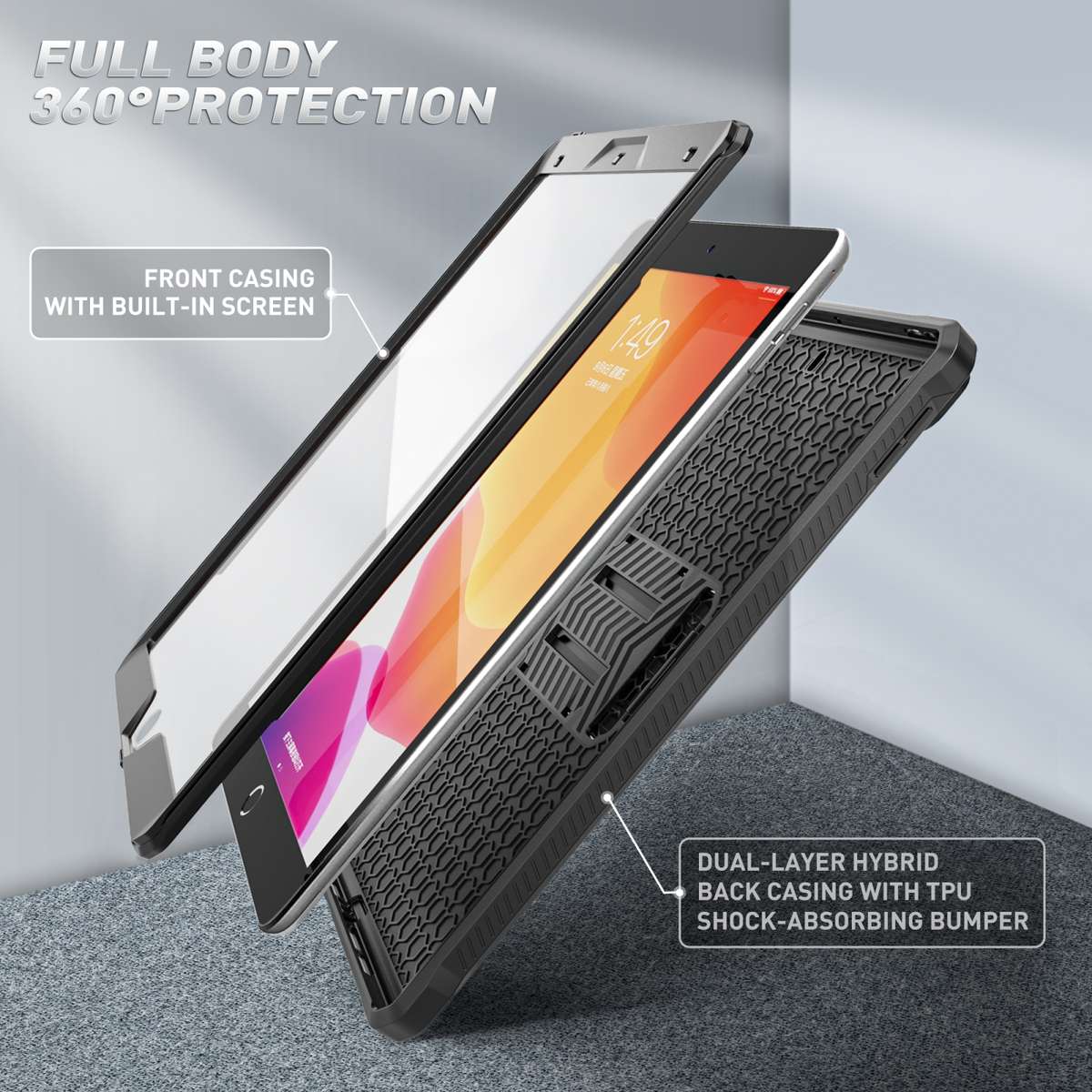 For iPad 10.5 2020 / Air 2019 Explorer Tablet Protective Case with Screen Protector(Matte Black)