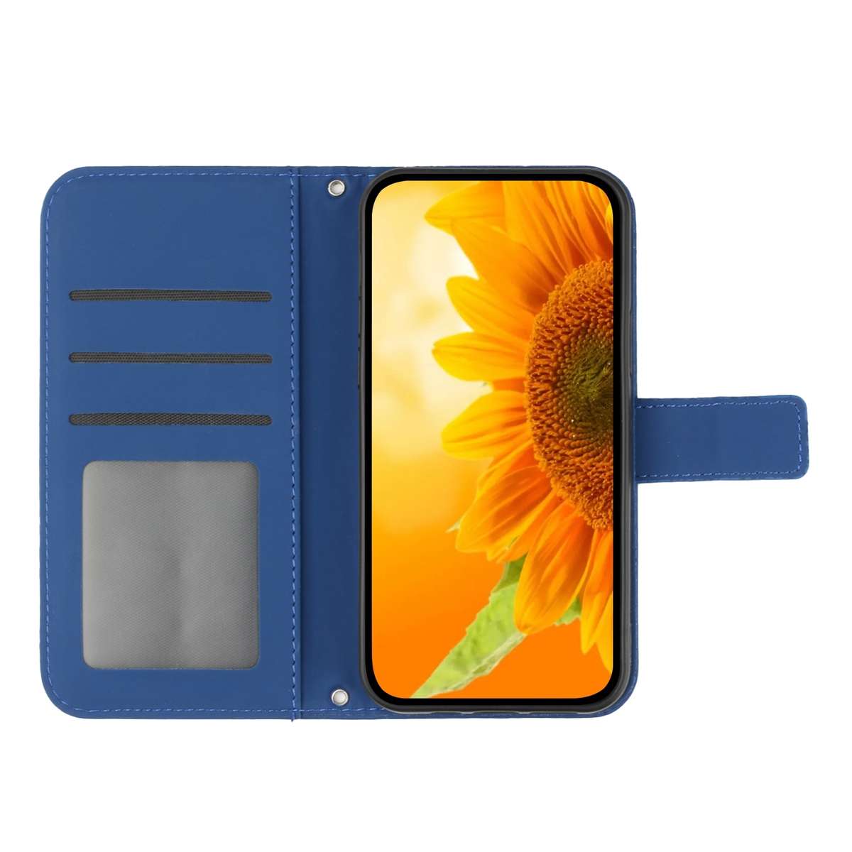 For TCL 20 SE Skin Feel Sun Flower Pattern Flip Leather Phone Case with Lanyard(Dark Blue)