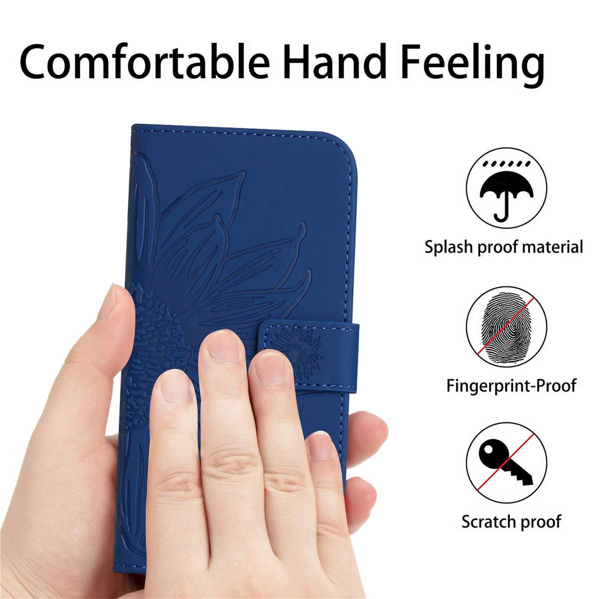 For TCL 20 SE Skin Feel Sun Flower Pattern Flip Leather Phone Case with Lanyard(Dark Blue)