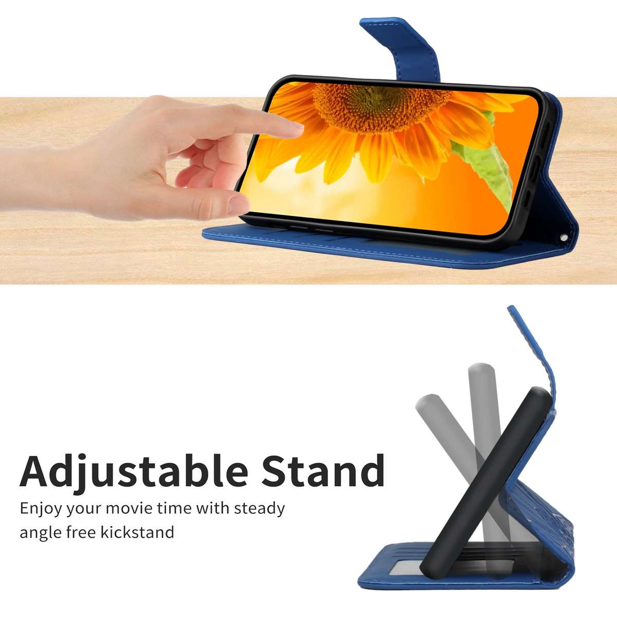 For TCL 20 SE Skin Feel Sun Flower Pattern Flip Leather Phone Case with Lanyard(Dark Blue)