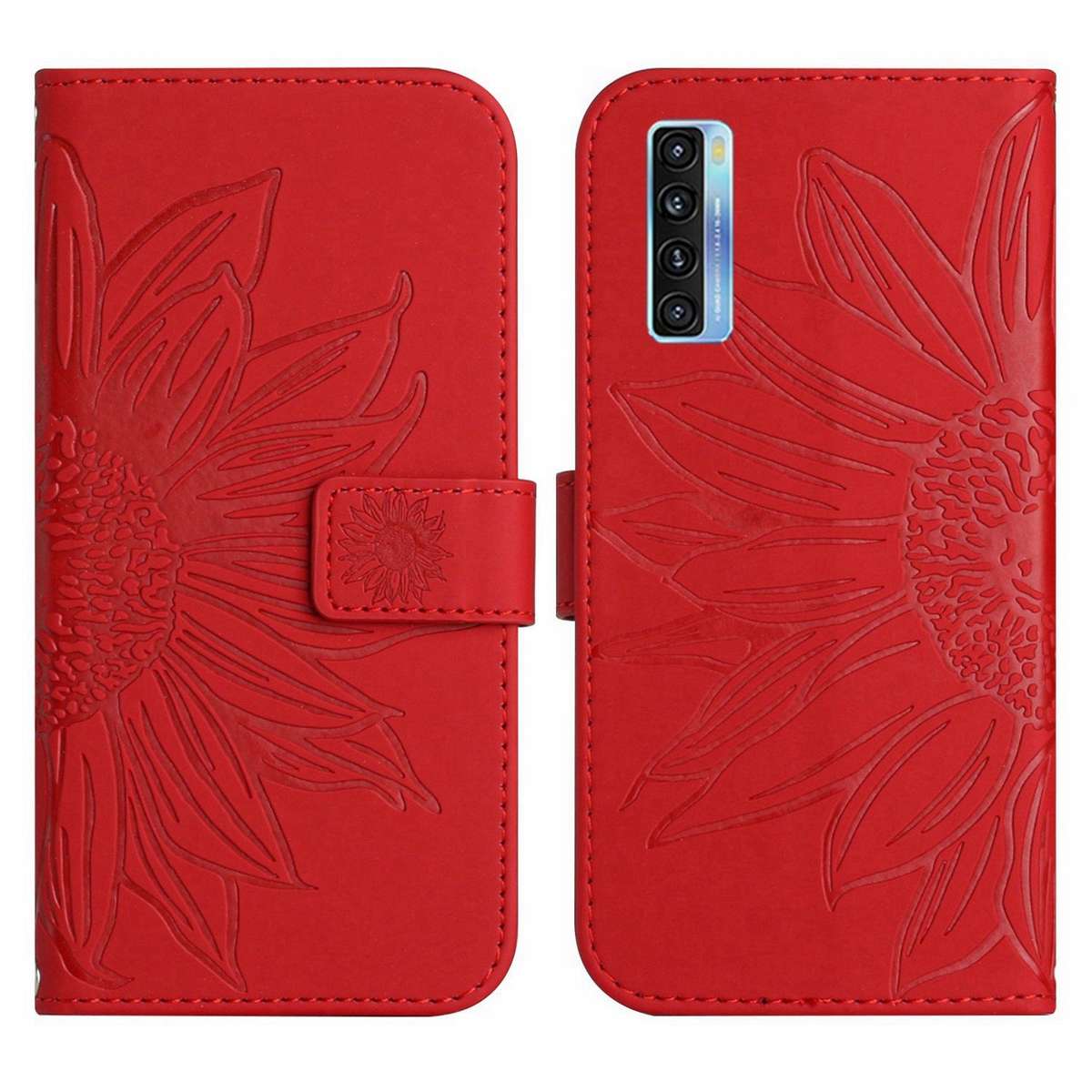For TCL 20S / 20 5G / 20L / 20L+ Skin Feel Sun Flower Pattern Flip Leather Phone Case wi ... (Red)