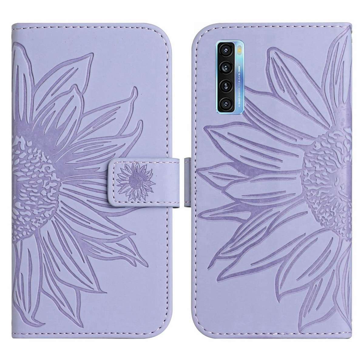 For TCL 20S / 20 5G / 20L / 20L+ Skin Feel Sun Flower Pattern Flip Leather Phone Case ... (Purple)