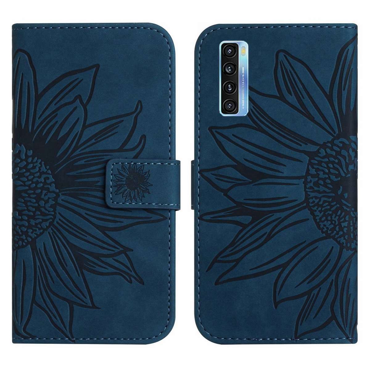For TCL 20S / 20 5G / 20L / 20L+ Skin Feel Sun Flower Pattern Flip Leather Phone C ... (Inky Blue)