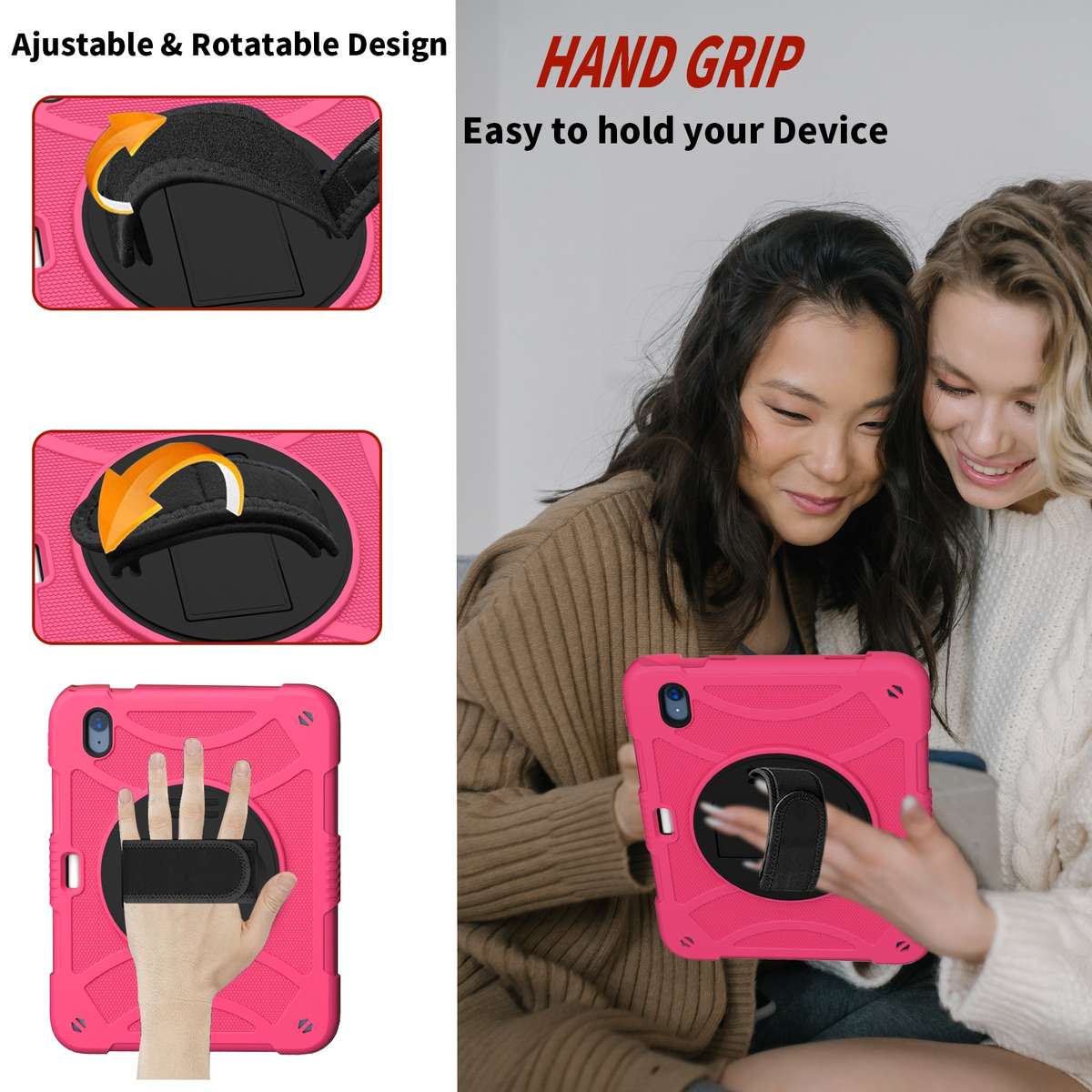 For iPad 10th 10.9 2022 Rotary Grab Silicone And PC Tablet Case(Rose Red)