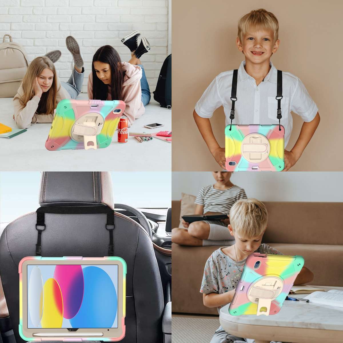 For iPad 10th 10.9 2022 Rotary Grab Silicone And PC Tablet Case(Colorful)
