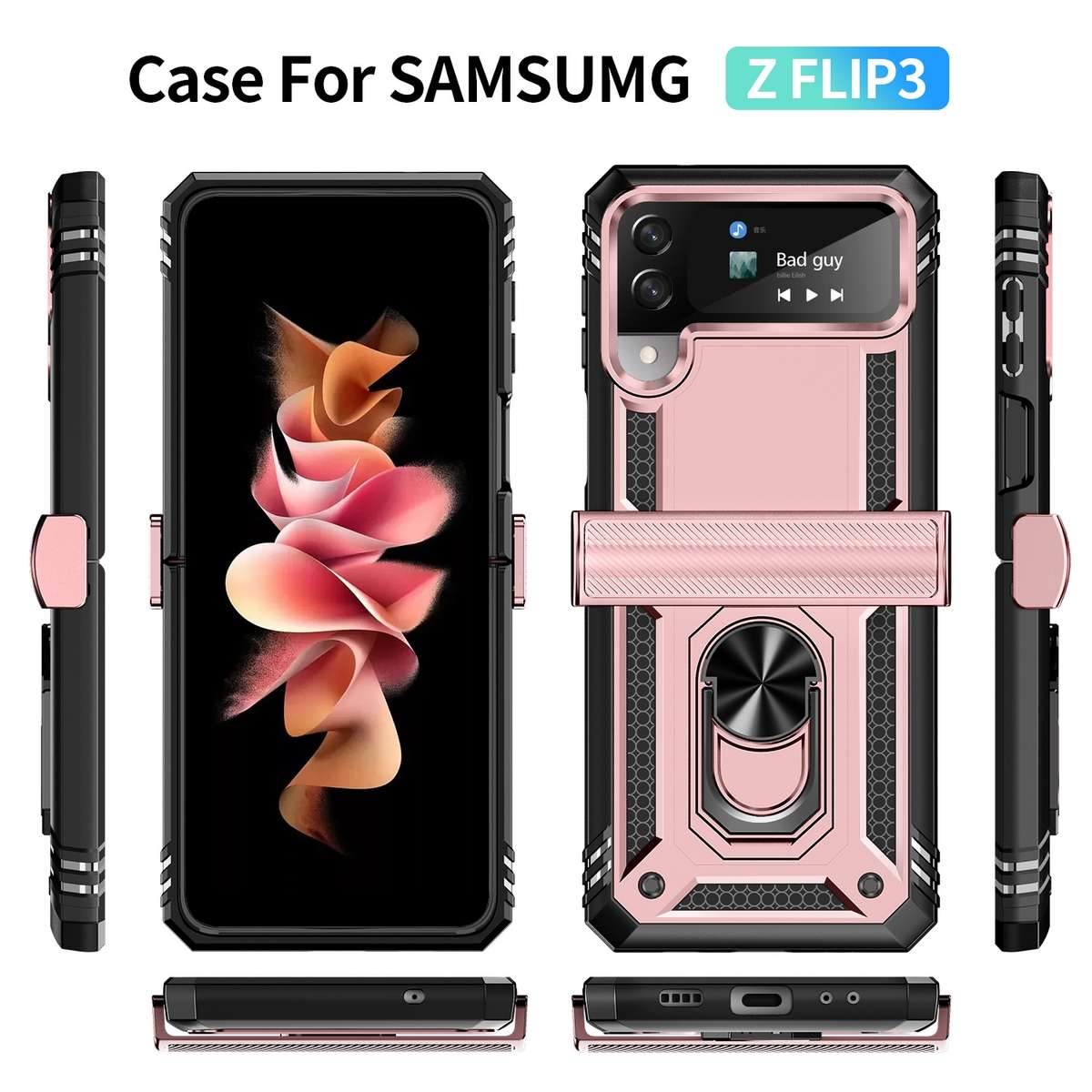 For Samsung Galaxy Z Flip3 5G Shockproof TPU + PC Protective Phone Case with 360 D ... (Rose Gold)