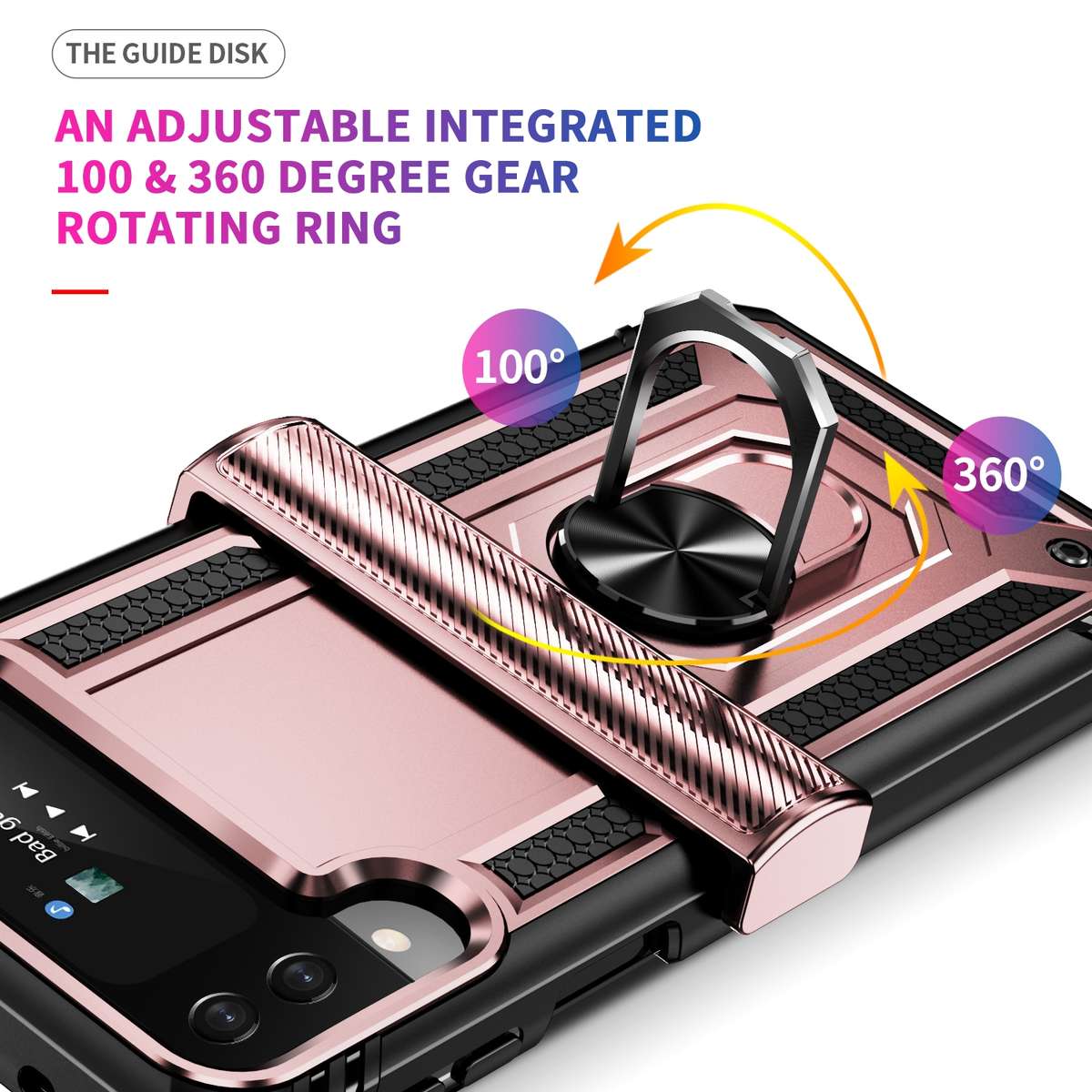 For Samsung Galaxy Z Flip3 5G Shockproof TPU + PC Protective Phone Case with 360 D ... (Rose Gold)