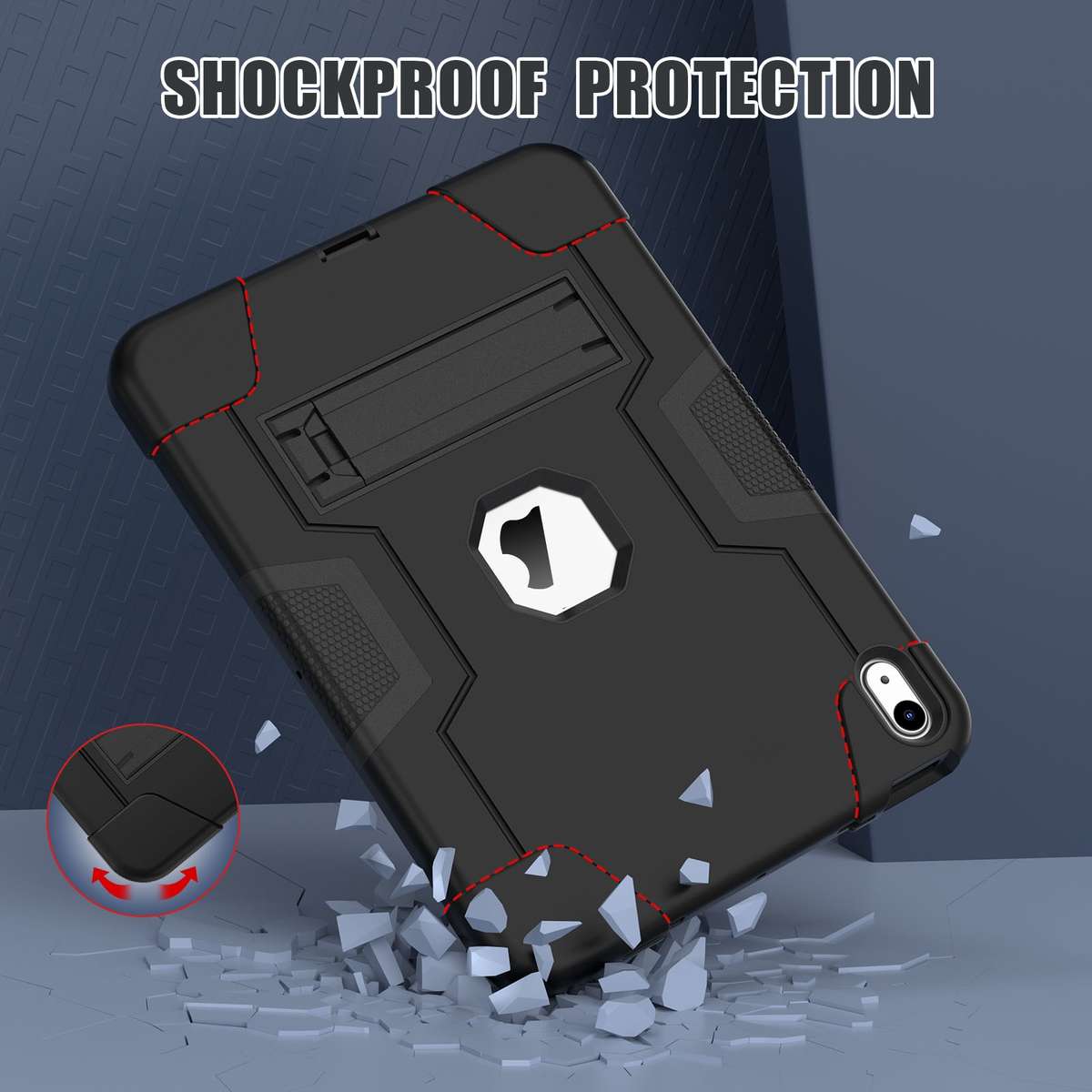For iPad 2025 / 2022 Contrast Color Silicone + PC Tablet Case with Holder(Black)