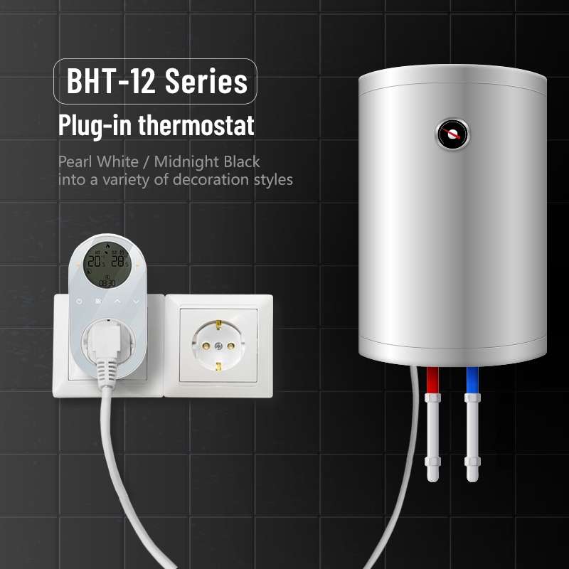BHT12-C Plug-in LCD Thermostat Without WiFi, EU Plug(Black)