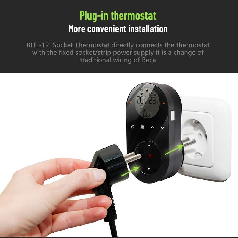 BHT12-C Plug-in LCD Thermostat Without WiFi, EU Plug(Black)