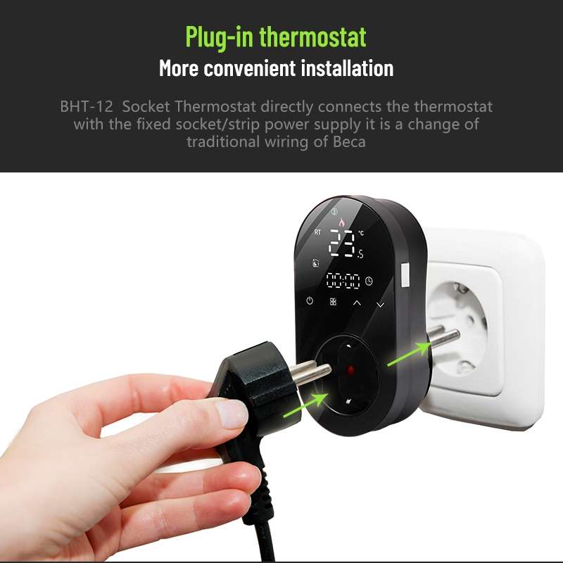 BHT12-E Plug-in LED Thermostat Without WiFi, EU Plug(Black)