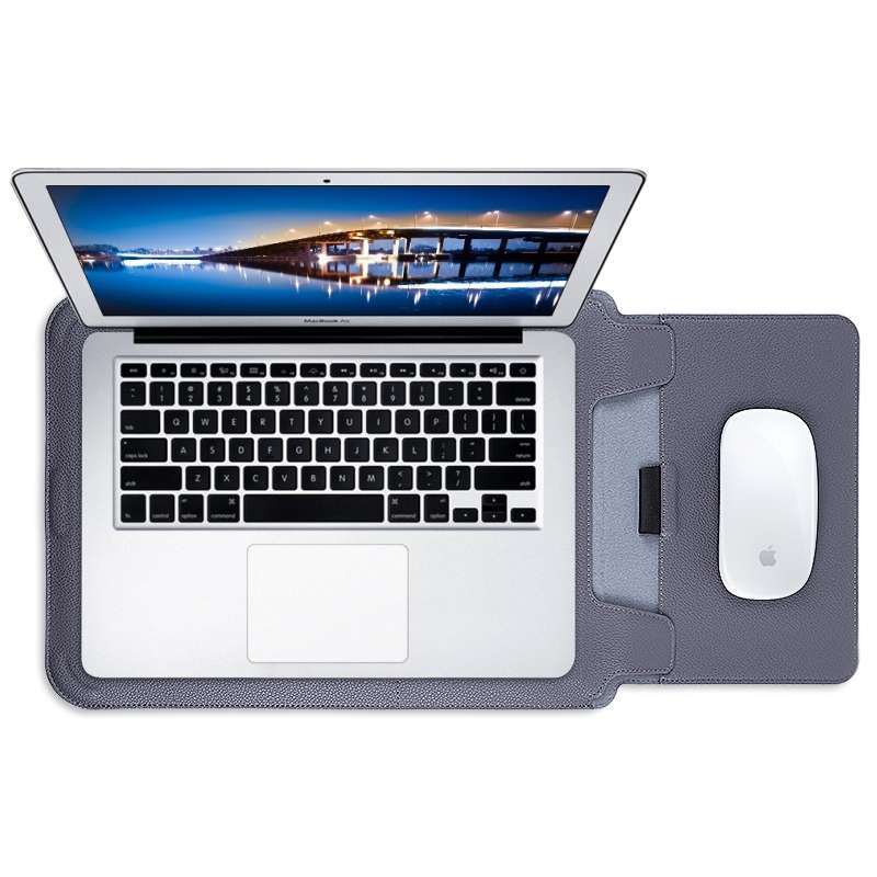 For MacBook 12 / 14 inch PU Leather 4 in 1 Laptop Bag with Functional Bracket(Space Gray)