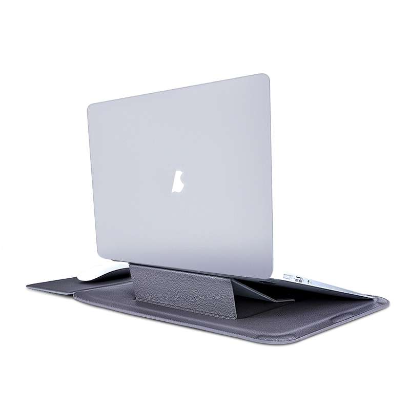 For MacBook 12 / 14 inch PU Leather 4 in 1 Laptop Bag with Functional Bracket(Space Gray)