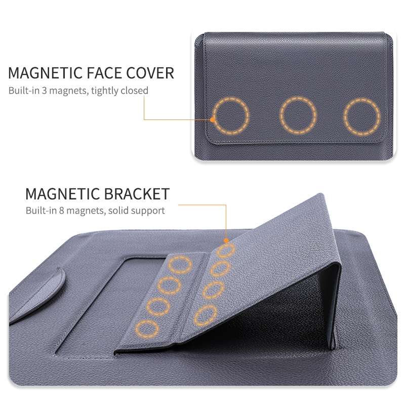 For MacBook 12 / 14 inch PU Leather 4 in 1 Laptop Bag with Functional Bracket(Space Gray)
