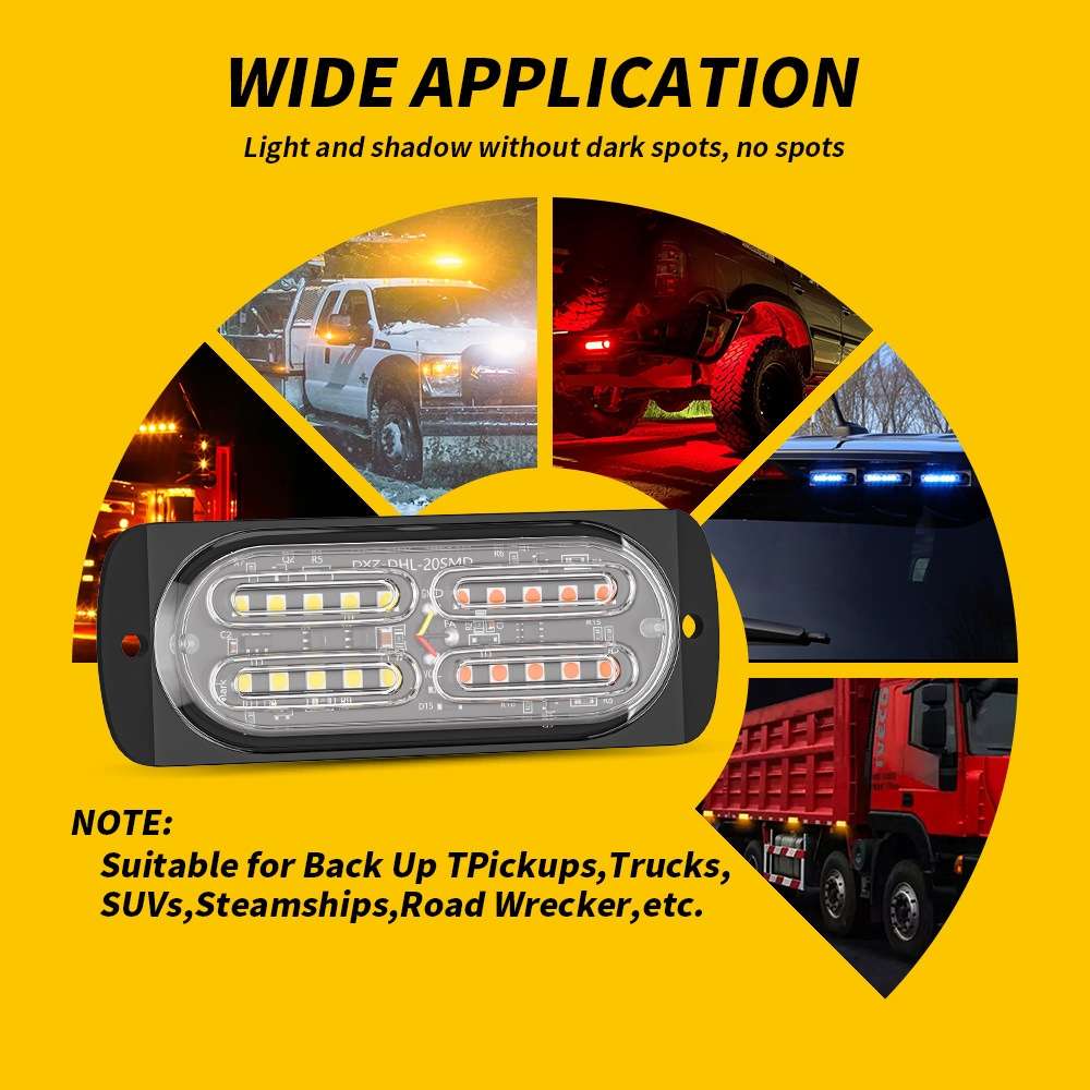 2pcs DC12-24V 3.2W Car 20LED Ultra-thin Strobe Light(White + Yellow Light)