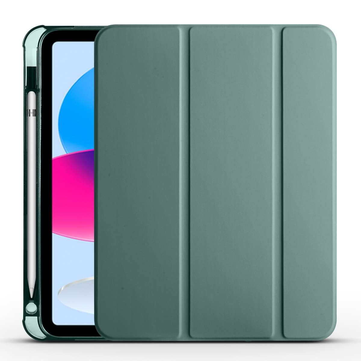 For iPad 2025 / 2022 Four-corner Airbag Shockproof Three-fold Tablet Leather Case(Pine Green)