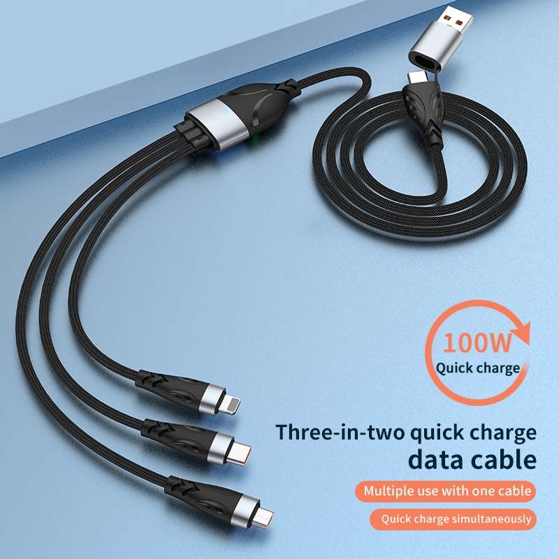 ADC-008 100W USB/Type-C to Type-C + 8 Pin + Micro USB Two to Three Fully Compatible Fast Charge Da