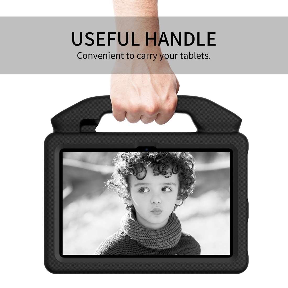 For Amazon Kindle Fire 7 2022 Children EVA Shockproof Tablet Case with Thumb Bracket(Black)