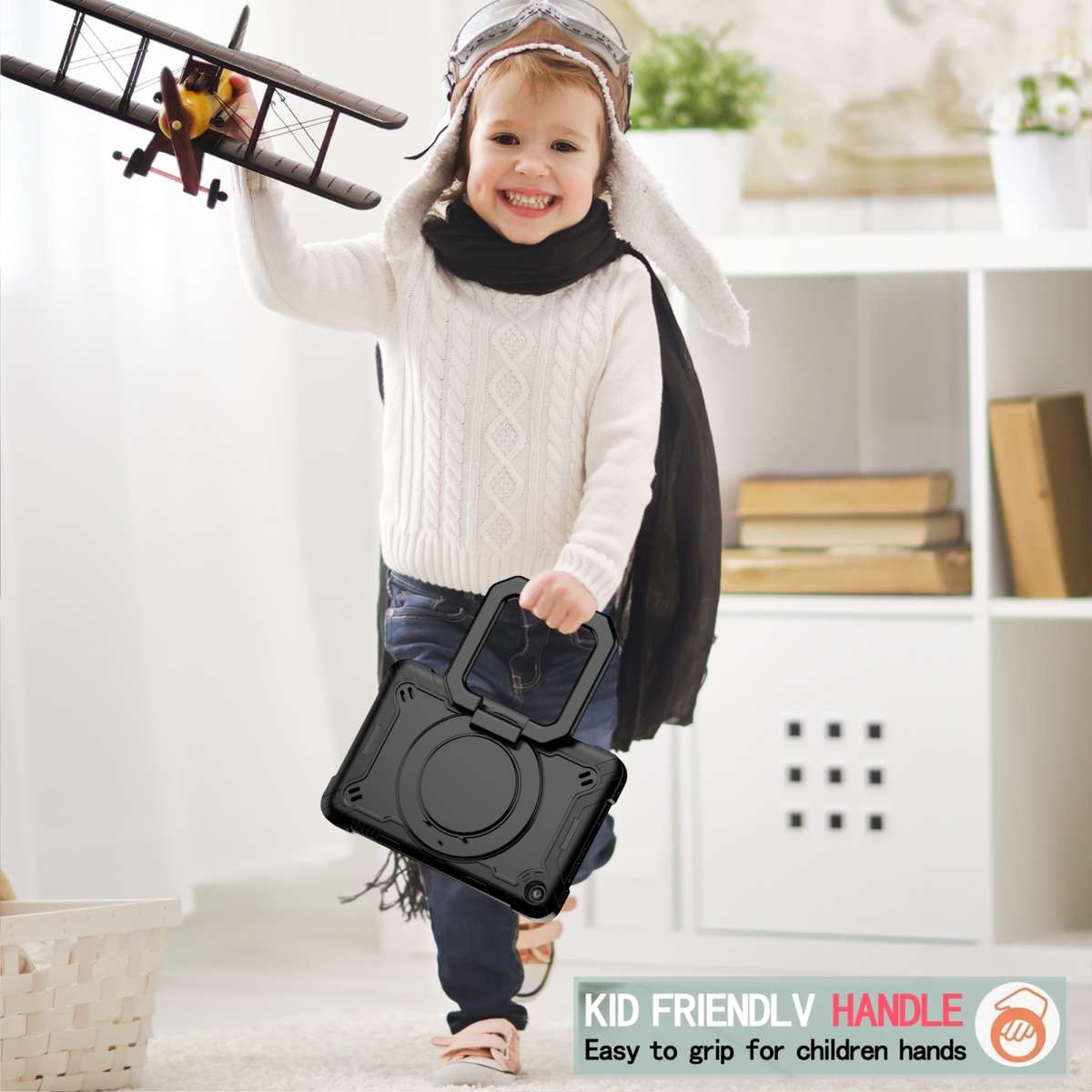 For Amazon Kindle Fire 7 2022 Silicone + PC Bracelet Holder Tablet Case(Black)