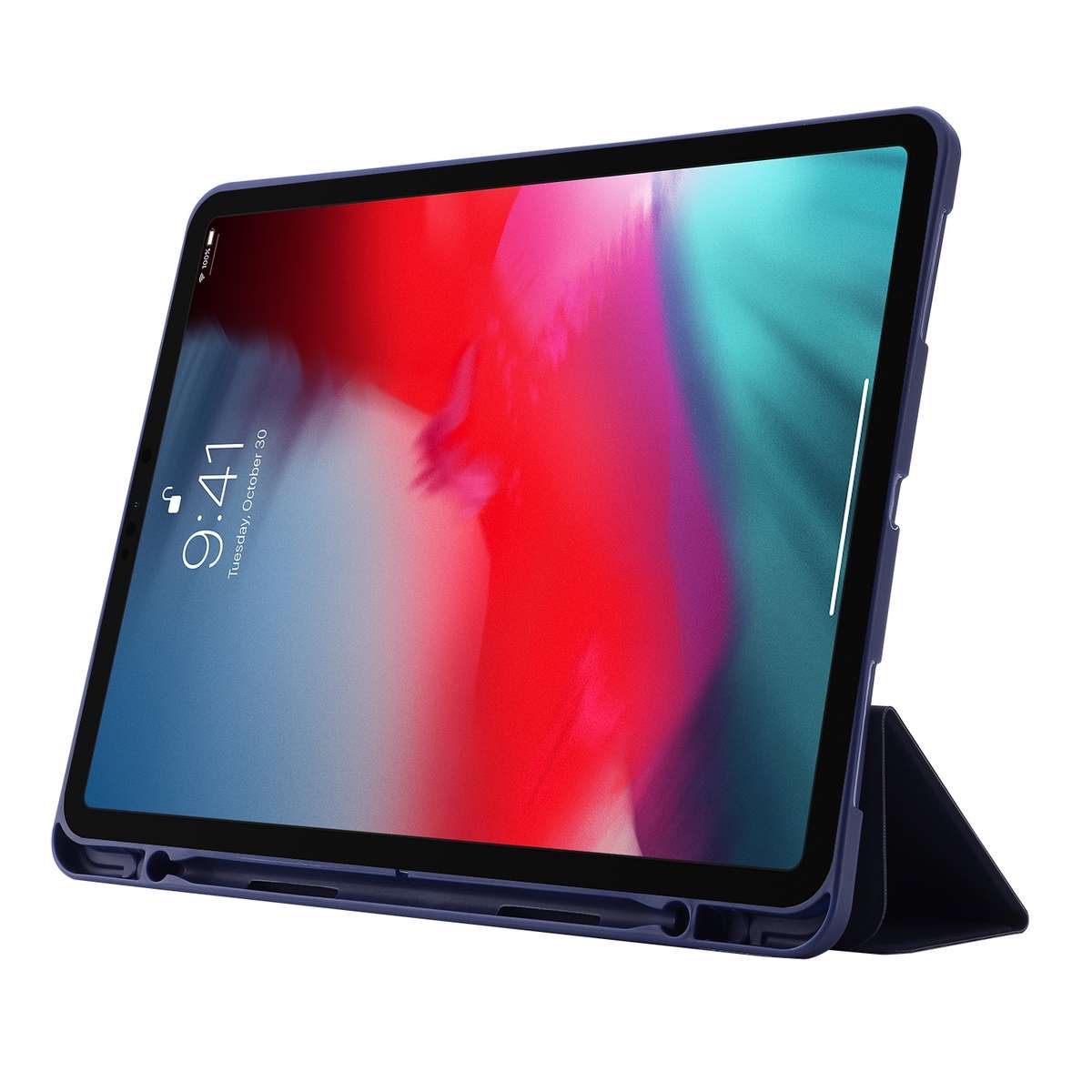 Skin Feel Pen Holder Tri-fold Tablet Leather Case For iPad Pro 11 2022 / 2021 / 20 ... (Dark Blue)