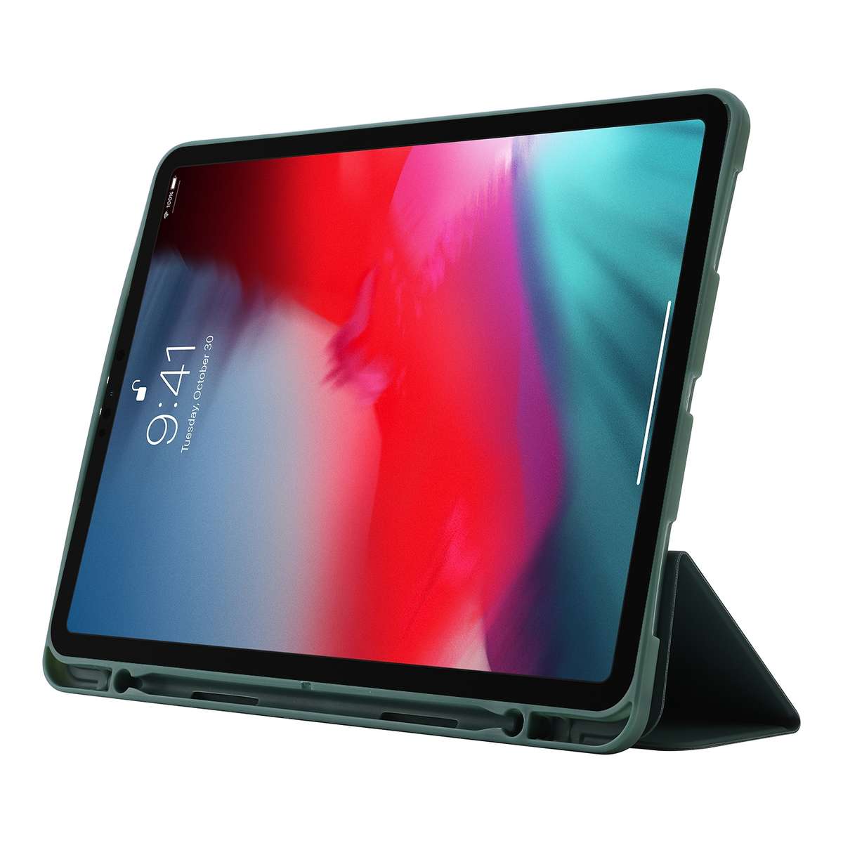 Skin Feel Pen Holder Tri-fold Tablet Leather Case For iPad Pro 11 2022 / 2021 / 2 ... (Dark Green)