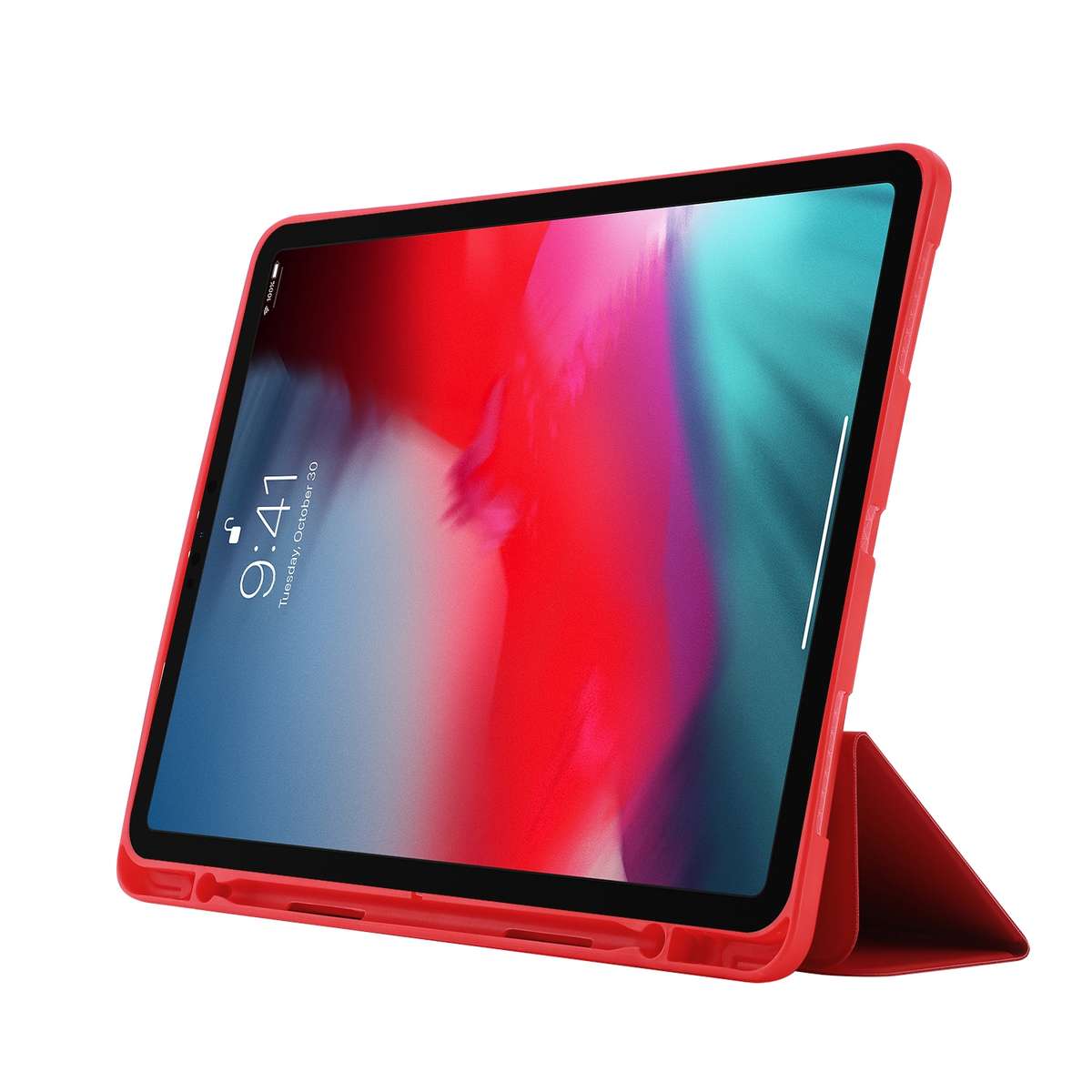 Skin Feel Pen Holder Tri-fold Tablet Leather Case For iPad Pro 11 2022 / 2021 / 2020 / 2018(Red)