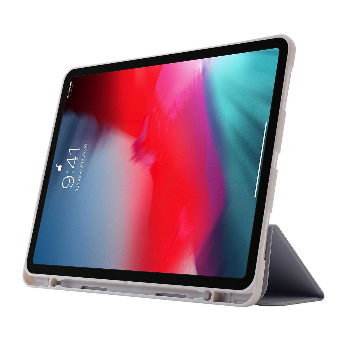 Skin Feel Pen Holder Tri-fold Tablet Leather Case For iPad Pro 11 2022 / 2021 / 2020 / 2018(Grey)