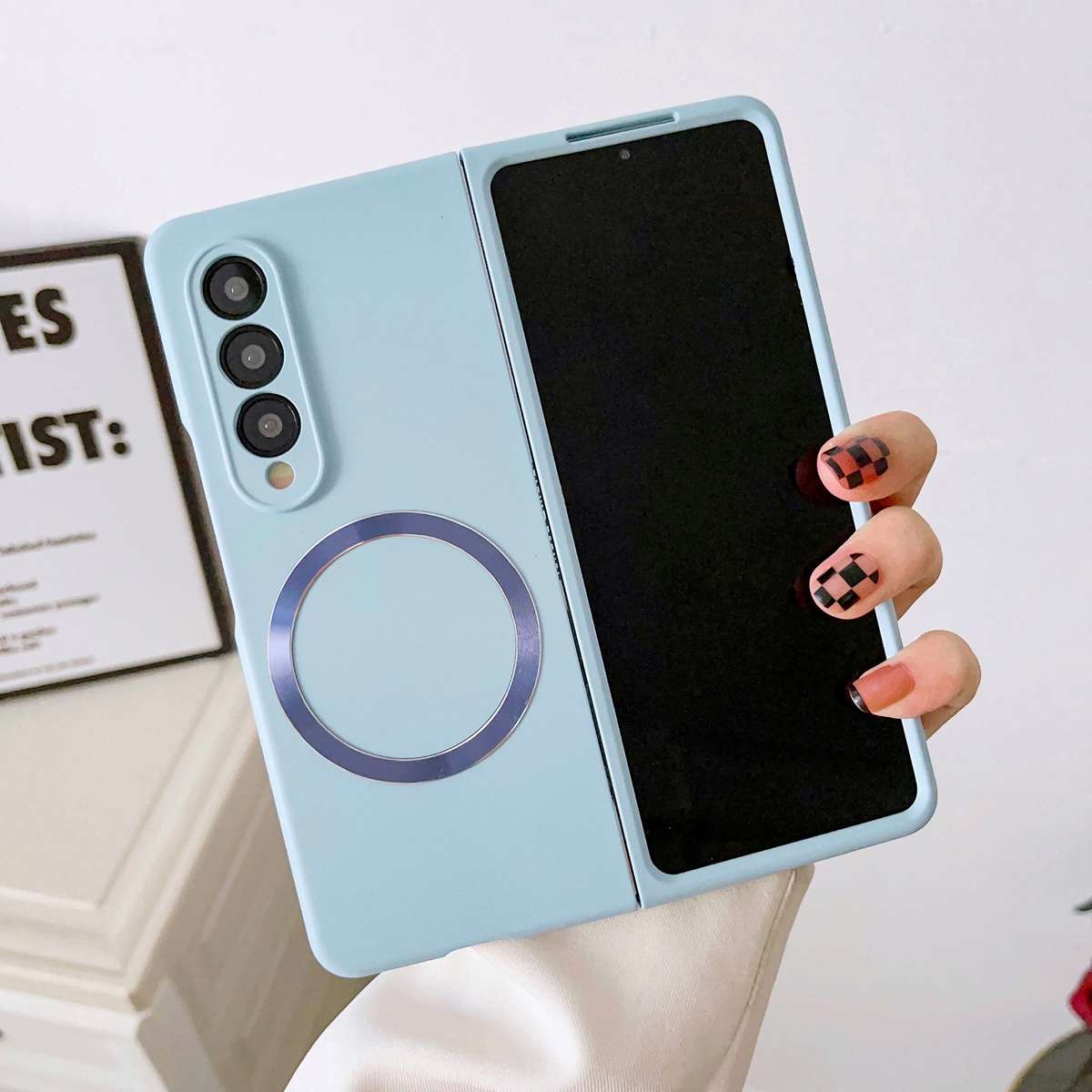 For Samsung Galaxy Z Fold4 Skin Feel MagSafe Magnetic Phone Case(Blue)