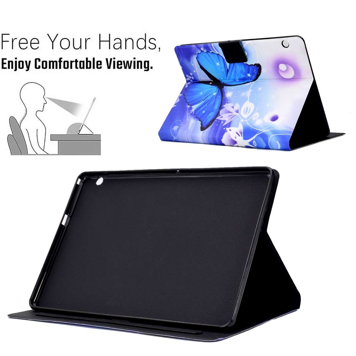 For Huawei MediaPad T3 10 Electric Pressed TPU Leather Tablet Case(Blue Butterfly)