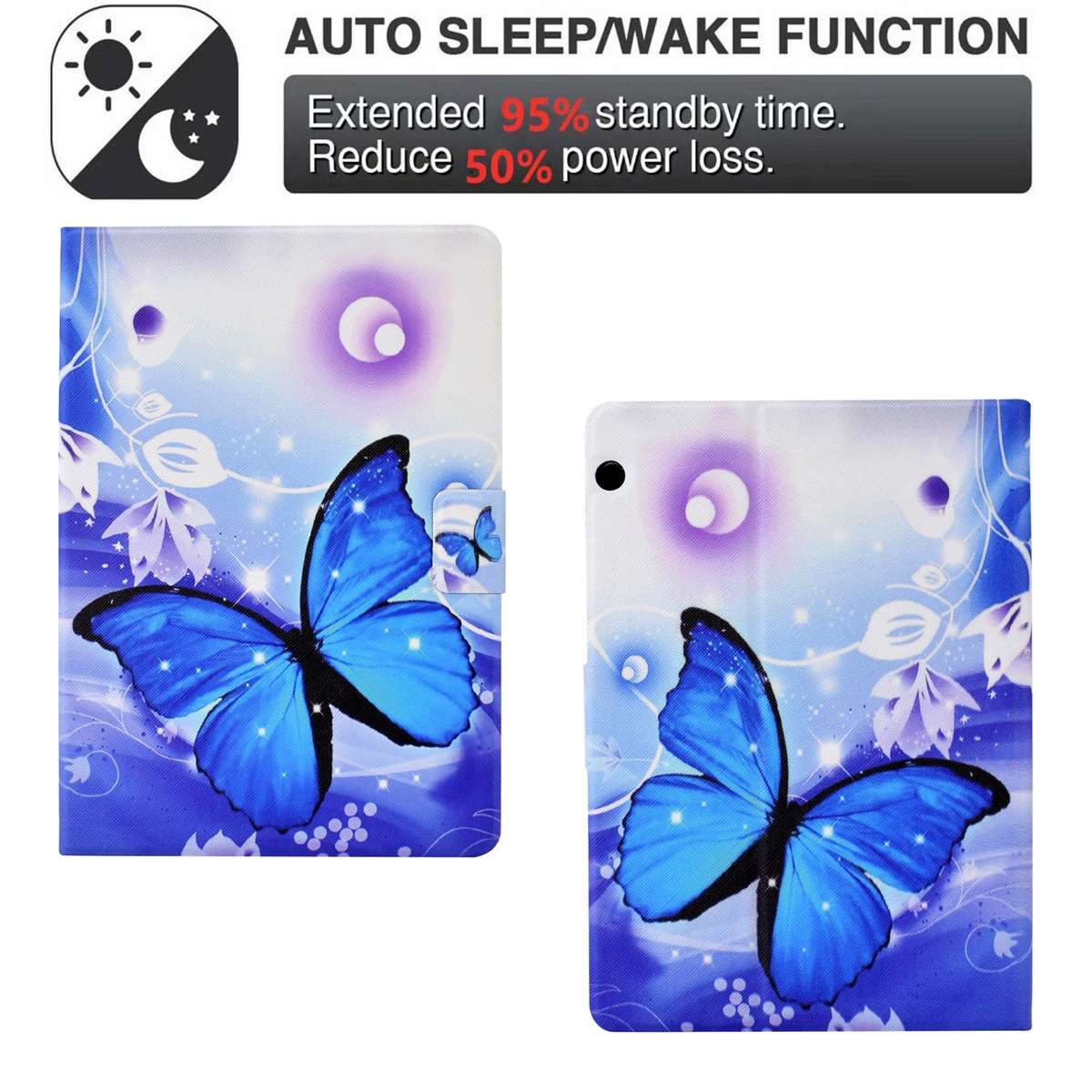 For Huawei MediaPad T3 10 Electric Pressed TPU Leather Tablet Case(Blue Butterfly)