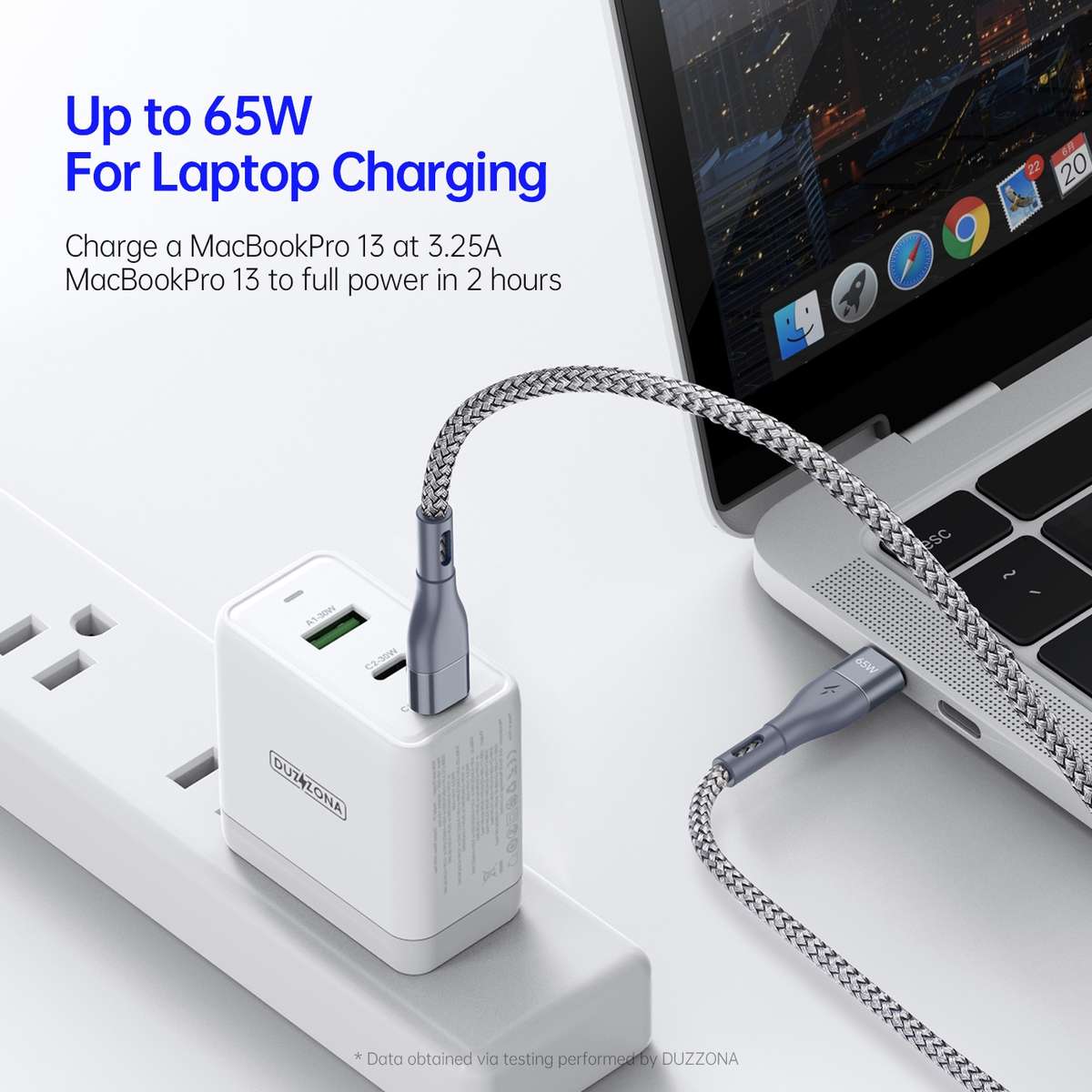 DUZZONA A2 PD 65W USB-C / Type-C to Type-C Fast Charging Data Cable, Length: 1m(Grey)