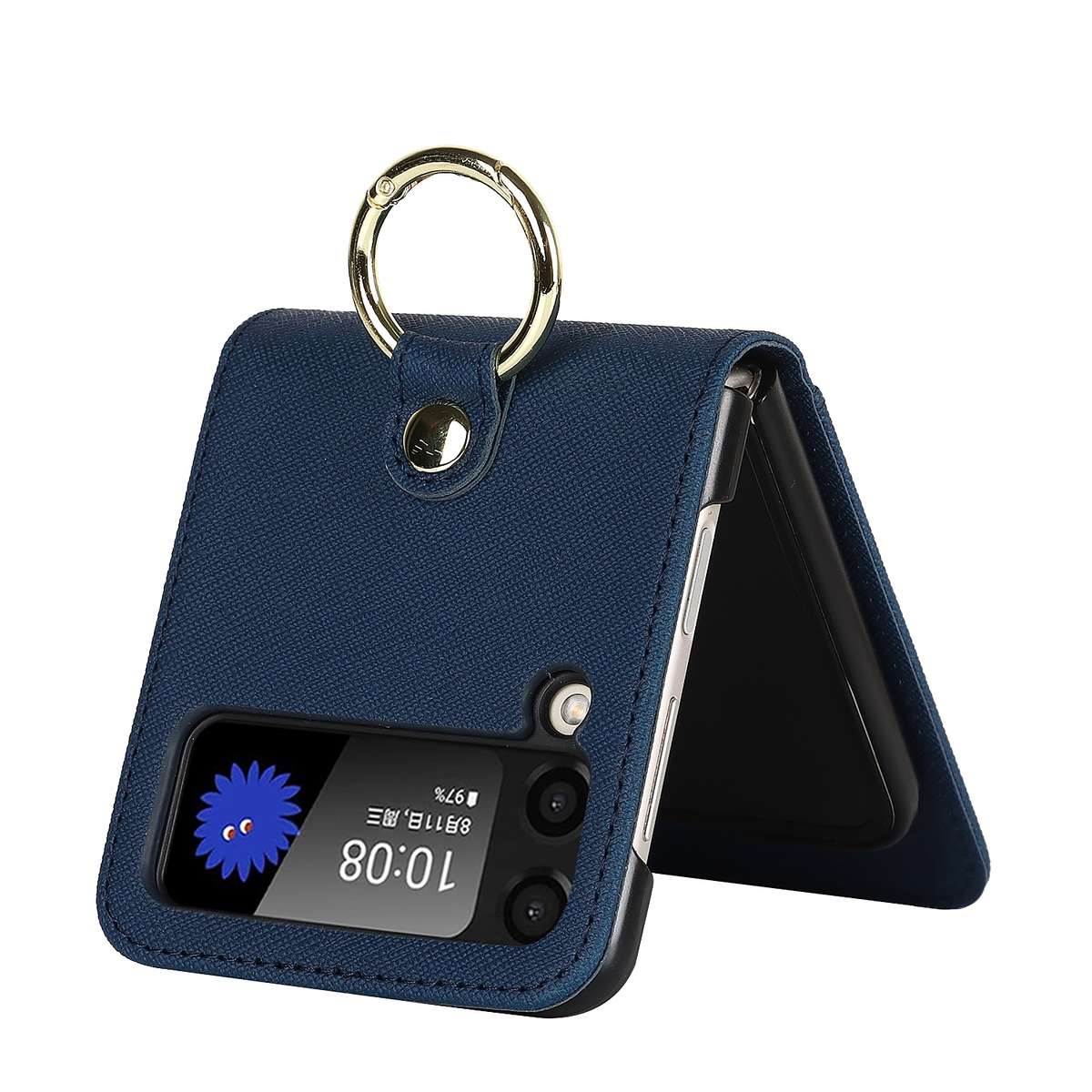 For Samsung Galaxy Z Flip4 5G Cross Texture Lanyard Ring Phone Case(Blue)