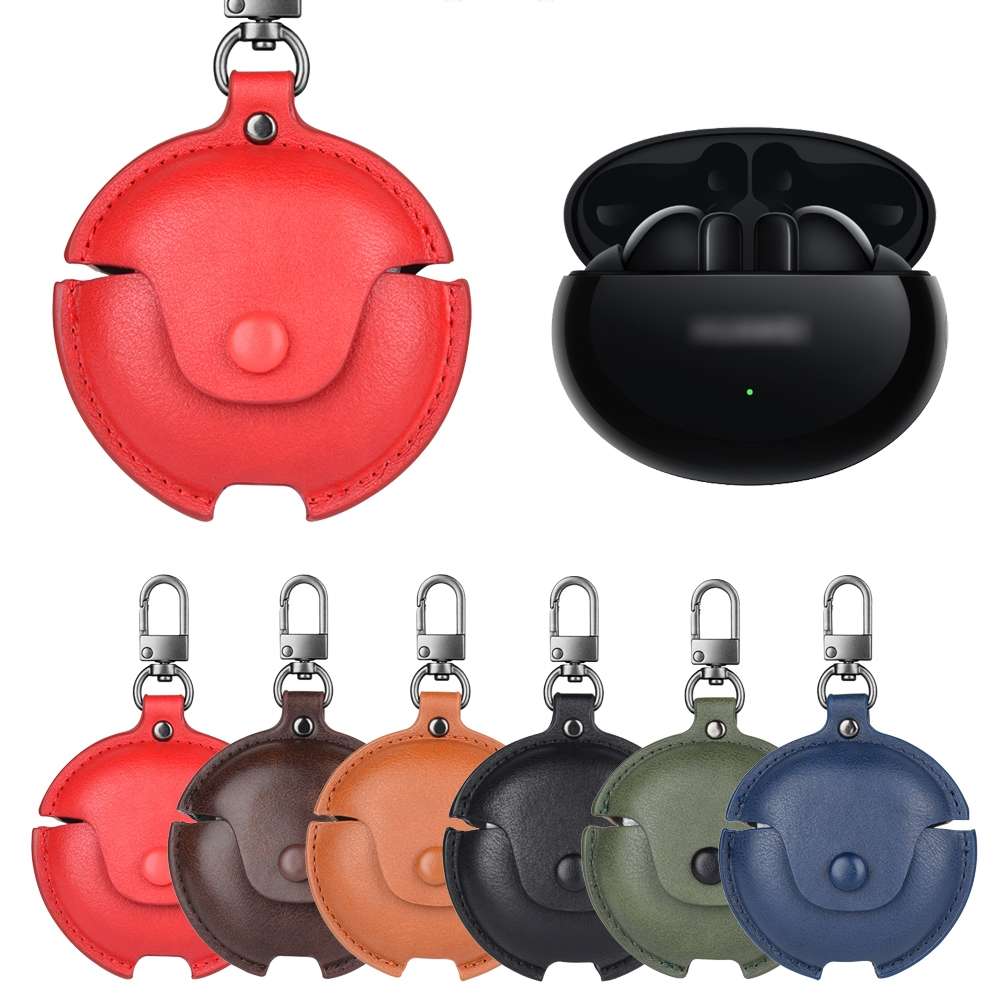 For Huawei FreeBuds 4i / 5i Business Leather Earphone Protective Case with Hook(Black)